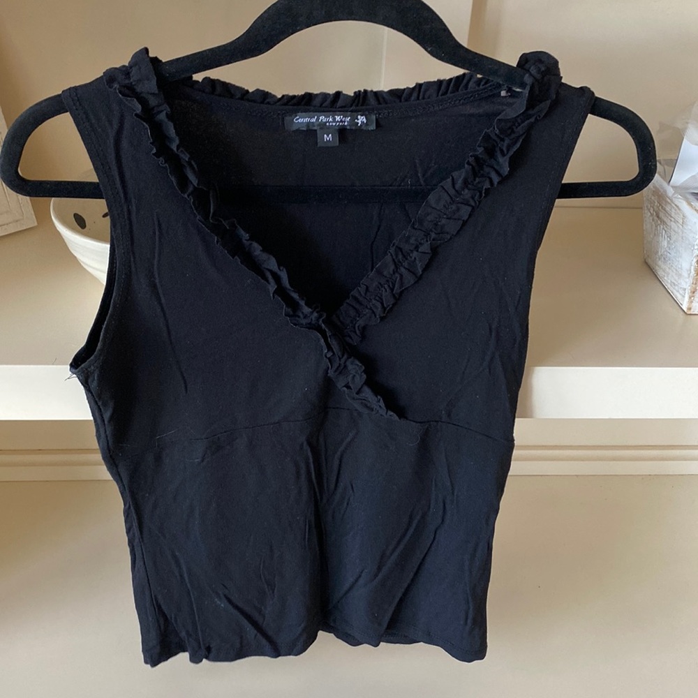 Black ruffle edge sleeveless top - size medium